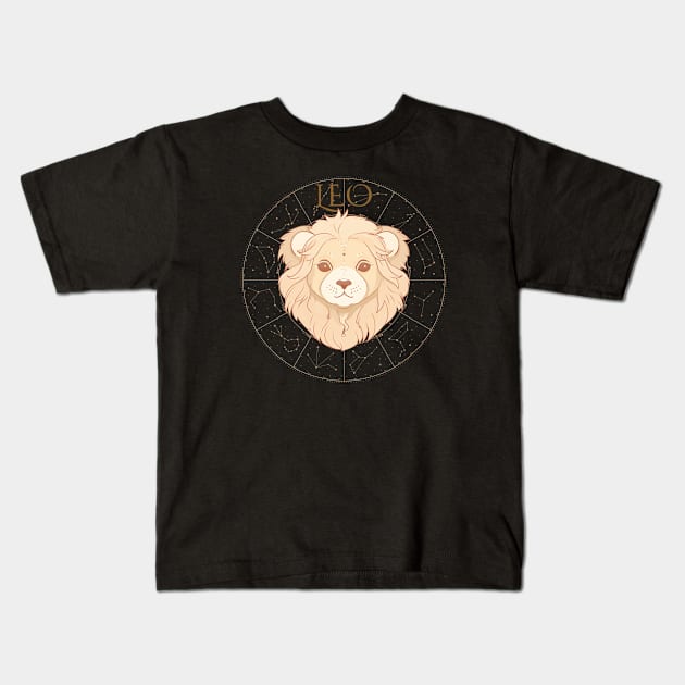 Leo Zodiac Illustration Kids T-Shirt by nekopaffu